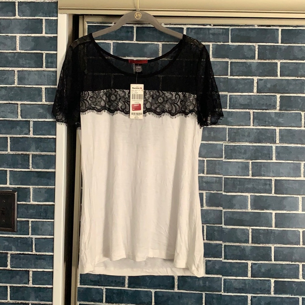 Black lace and white cut out T-shirt